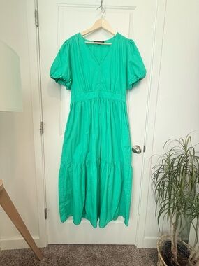 French Connection Teal-Green Puff Sleeve Maxi Dress